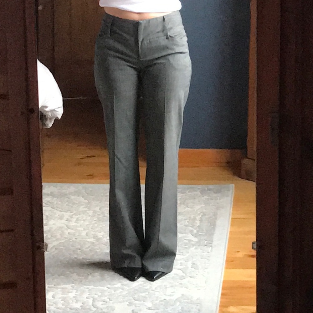 Wide leg dress pants.  Grey w/ silver